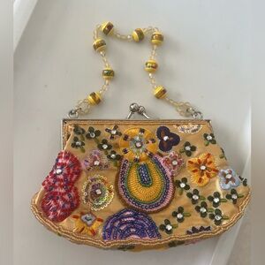 Embellished 2-way Yellow Beaded Floral Women’s satin Clutch